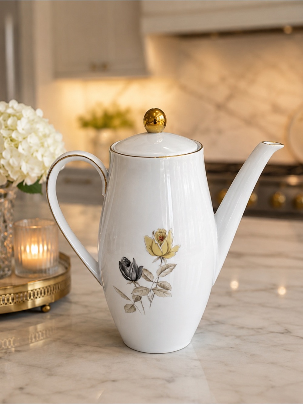 Vintage Seltmann Weiden K Bavaria Porcelain Gold Rimmed Floral Coffee/Tea Pot